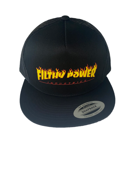Black Filthy Power Flame Snap Back